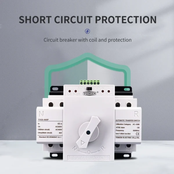 Tomzn TOQ3 2P-63A & 125A AC Single Phase Din Rail 220V Dual Power Automatic Transfer Switch ATS - Image 2