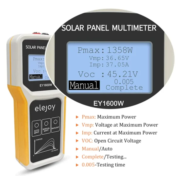 ELEJOY EY1600W LCD MPPT solar panel multimeter smart current tester voltage tester digital power PV meter 1600w - Image 3