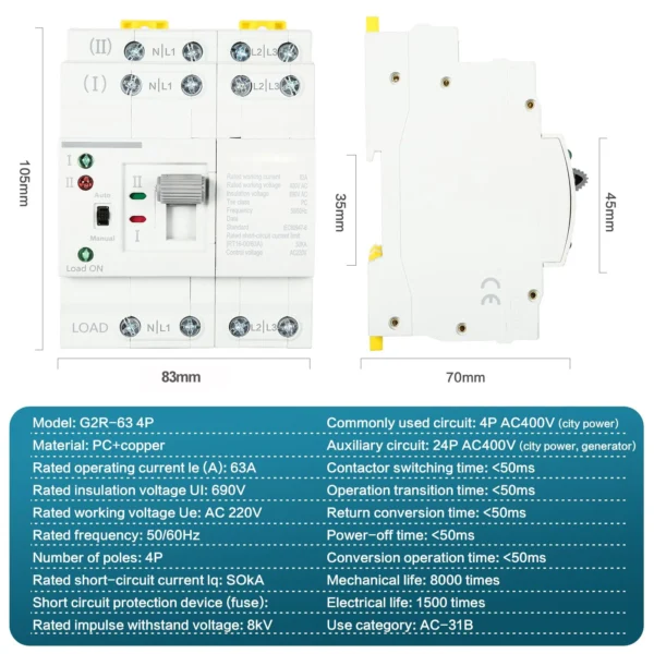 Mora AES-63A II 3 Phase 63A Dual Power Automatic Transfer Switch ATS - Image 3