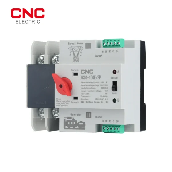 CNC Din Rail 2P ATS Dual Power Automatic Transfer Switch Electrical Selector Switches Uninterrupted Power 100A