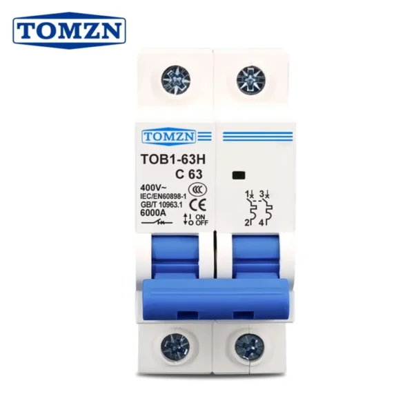 Tomzn 2P AC MCB Circuit breaker C type 230/400V 16A, 20A,32A,40A,63A