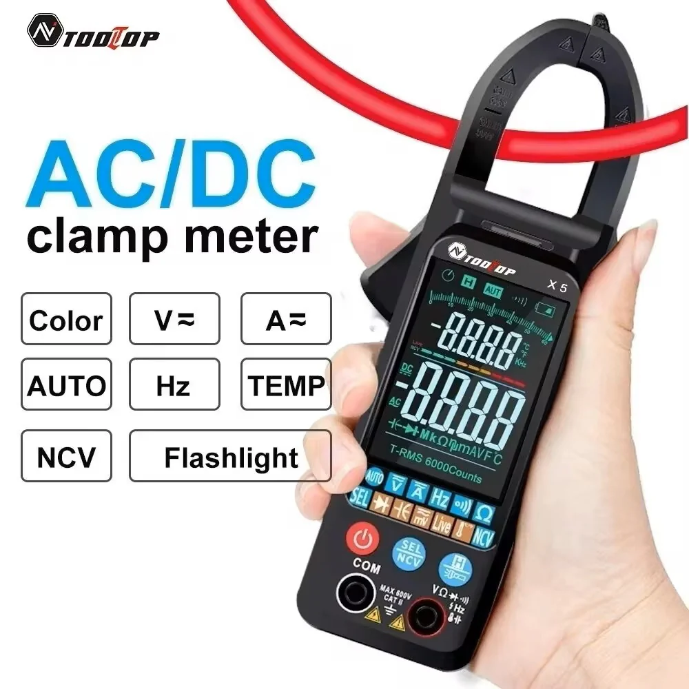 TOOLTOP X5 400A AC DC Clamp Meter 6000 Counts True RMS Multimeter NCV Current Voltage Hz Diode Temp Buzzer Test Auto Ammeter